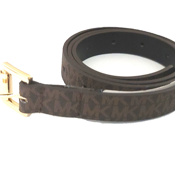 Michael Kors Monogram MK Logo Brown Belt Gold Buckle Sz Medium NWT - Picture 4 of 14